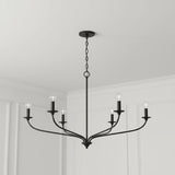 Oriana 6 Light Chandelier 40", Matte Black for Modern Farmhouse home with White Siding
