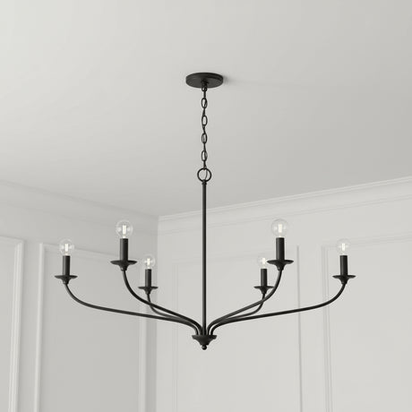 Oriana 6 Light Chandelier 40", Matte Black for Modern Farmhouse home with White Siding