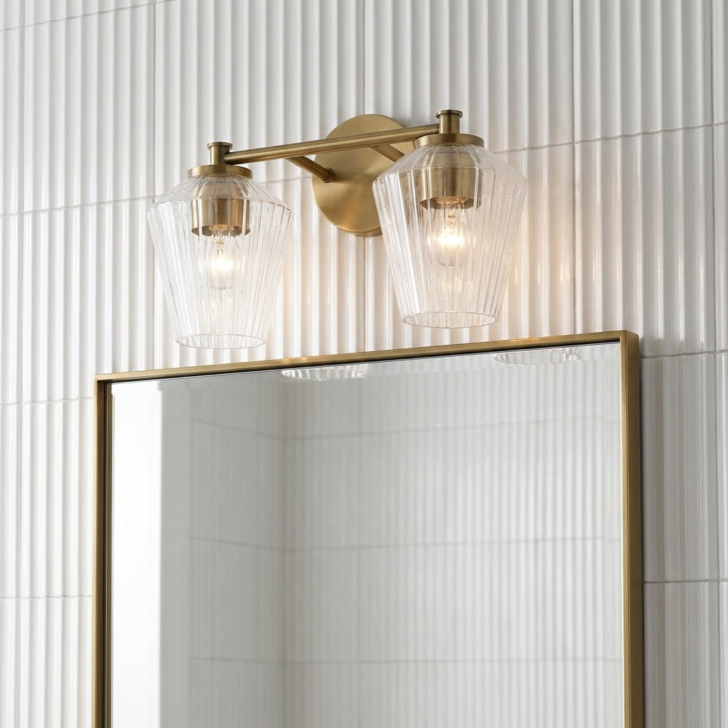 Sariel 2 Light Vanity, Aged Brass for Modern home with White Tile