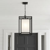 Orley Outdoor Hanging Light, Black for Modern Farmhouse home with White Siding