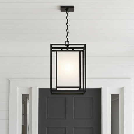 Orley Outdoor Hanging Light, Black for Modern Farmhouse home with White Siding