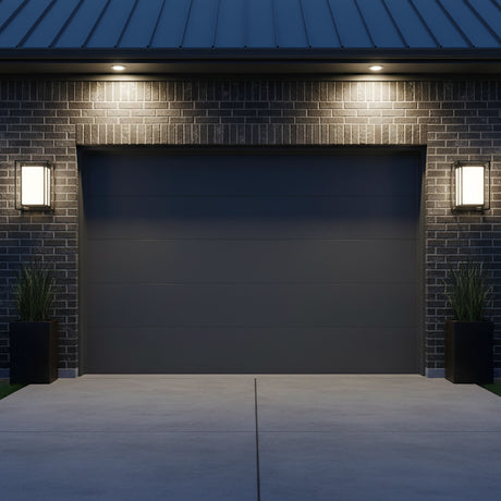 Orley Outdoor Wall Light, Small 14" Black for Modern home with Dark Gray Brick