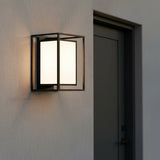 Orley Outdoor Wall Light, Medium 16" Black for Modern home with Gray Stucco