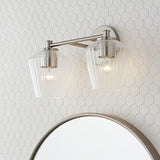 Sariel 2 Light Vanity, Brushed Nickel for Modern home with White Hexagonal Tile