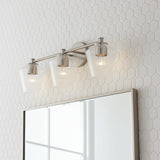Sariel 3 Light Vanity, Brushed Nickel for Modern home with White Hexagonal Tile