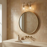 Aries 2 Light Vanity, Aged Brass for Modern home with Beige Tile