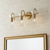 Aries 3 Light Vanity, Aged Brass for Transitional home with White Brick