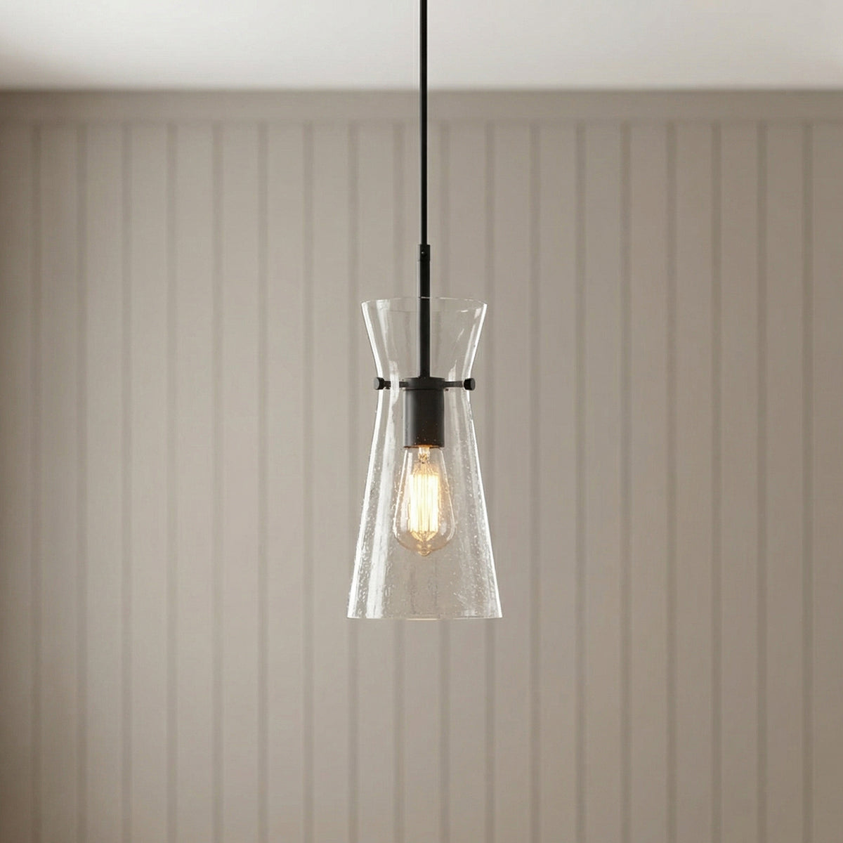 Aries Pendant 6, Matte Black for Modern Farmhouse home with Light Beige Shiplap