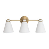 Avin 3 Light Vanity, White and Aged Brass
