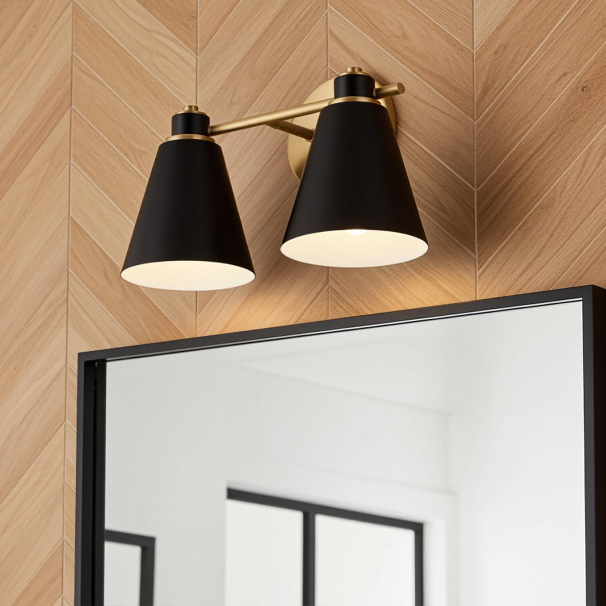 Avin 2 Light Vanity, Matte Black and Aged Brass