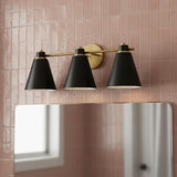 Avin 3 Light Vanity, Matte Black and Aged Brass