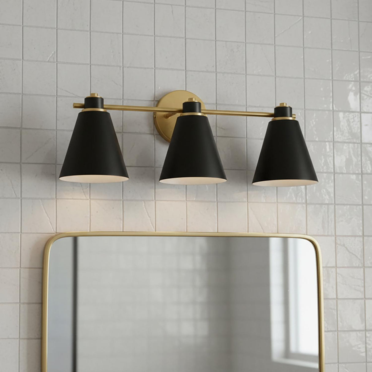 Avin 3 Light Vanity, Matte Black and Aged Brass