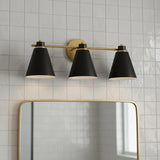 Avin 3 Light Vanity, Matte Black and Aged Brass