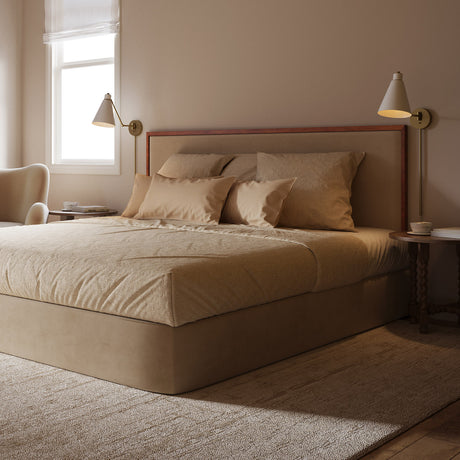 Cozy, large bedroom with two Avin Adjustable Wall Sconces in white next to the bed.