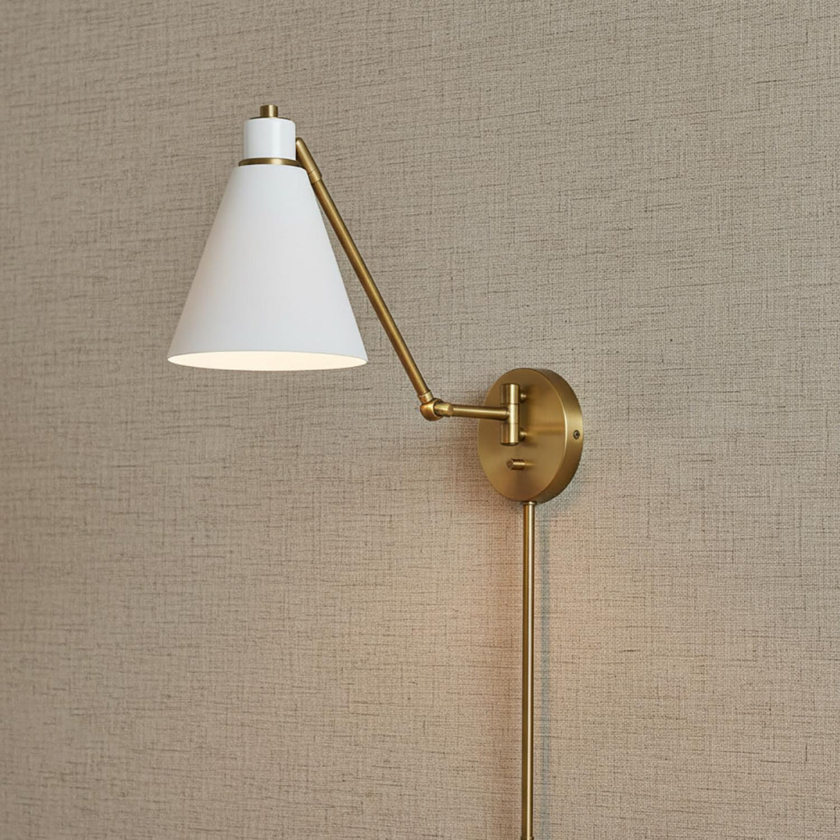 Avin Adjustable Wall Sconce, White and Aged Brass