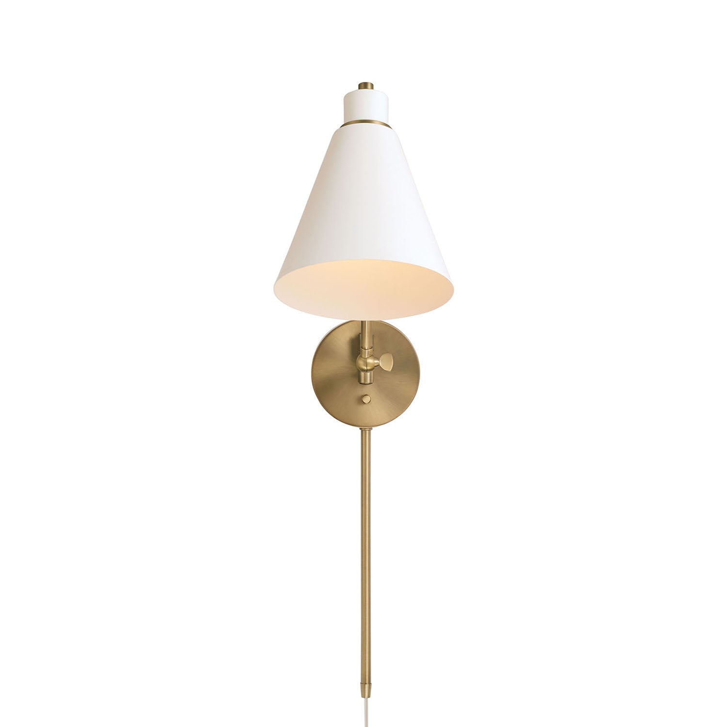 Avin Adjustable Plug-in Wall Sconce, White and Aged Brass – Lights.com