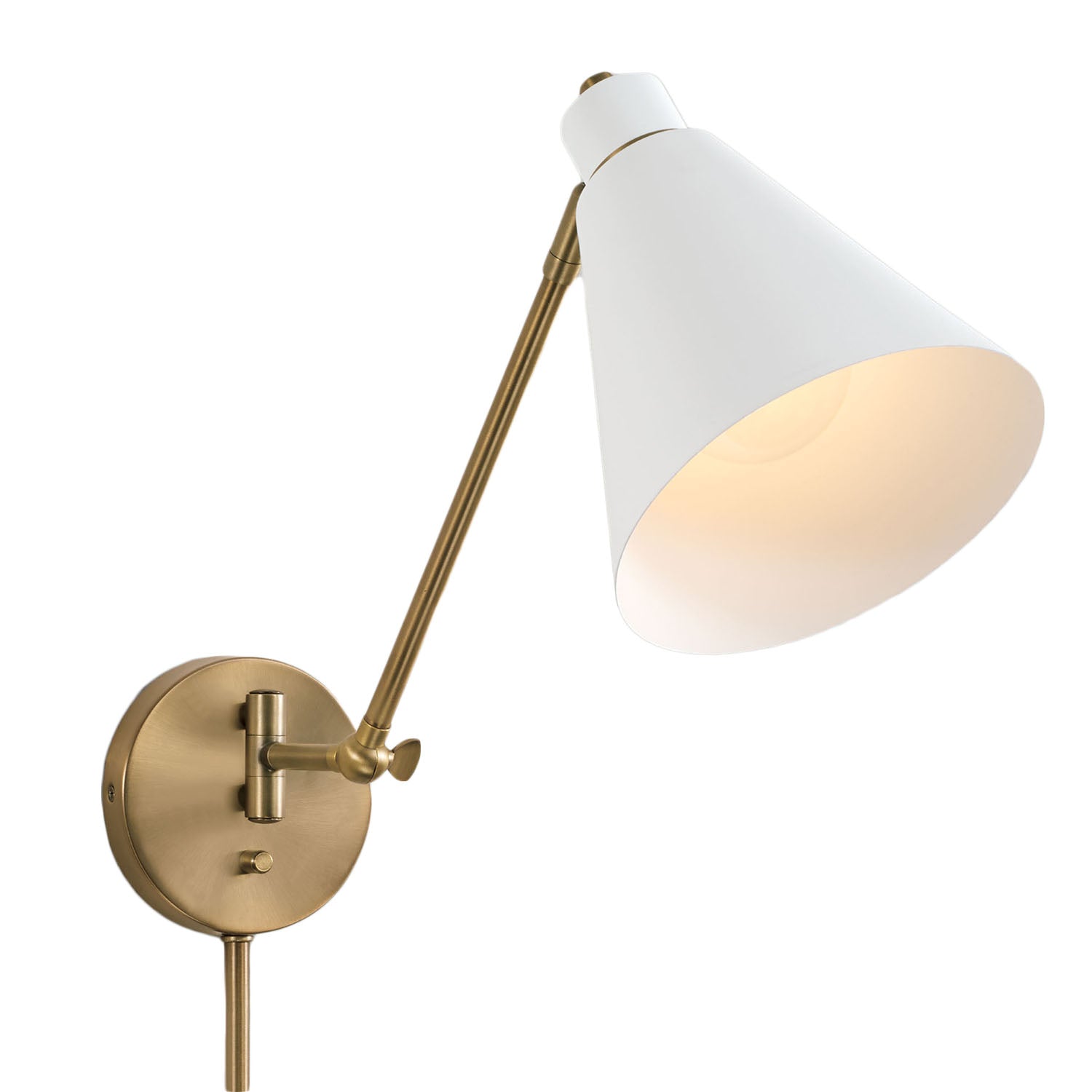 Avin Adjustable Plug-in Wall Sconce, White and Aged Brass – Lights.com