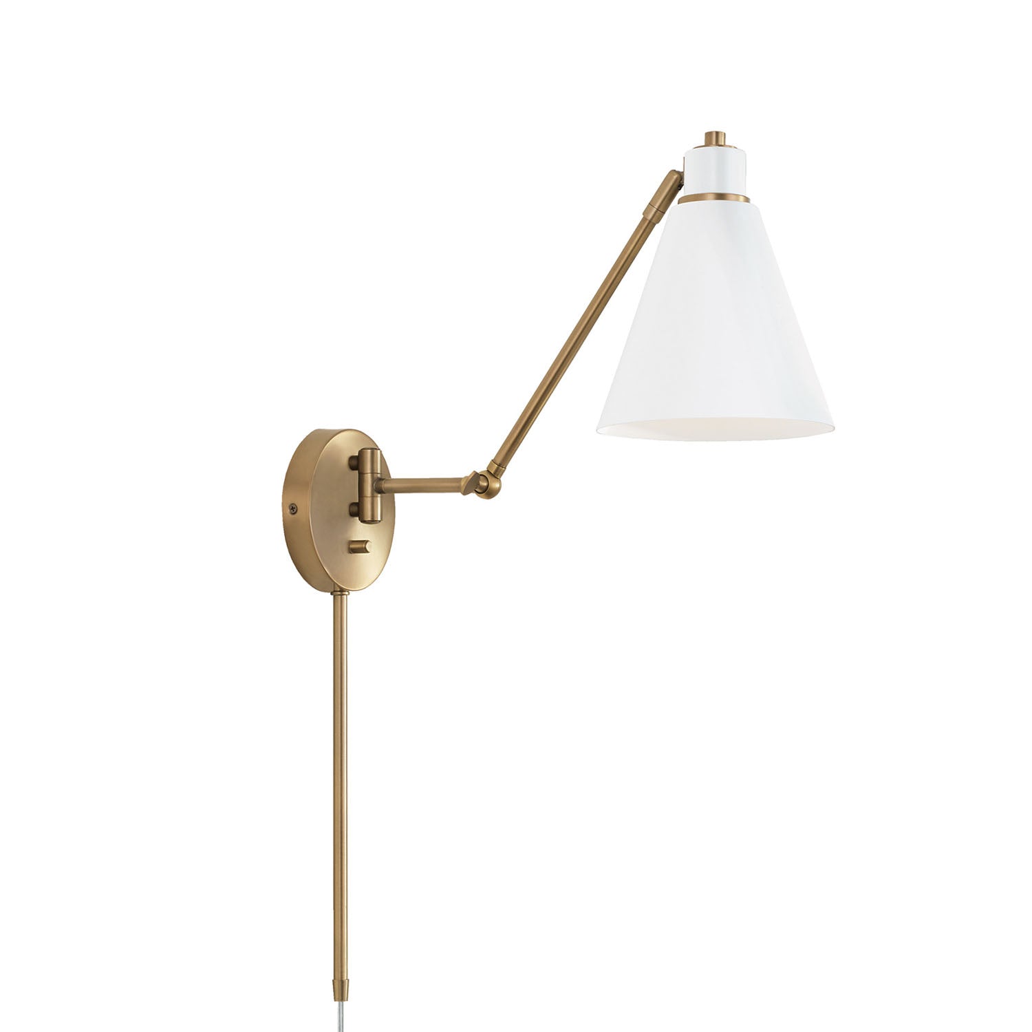 Avin Adjustable Plug-in Wall Sconce, White and Aged Brass – Lights.com