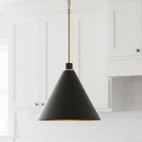 Avin Pendant 15, Matte Black and Aged Brass for Modern Farmhouse home with White Siding