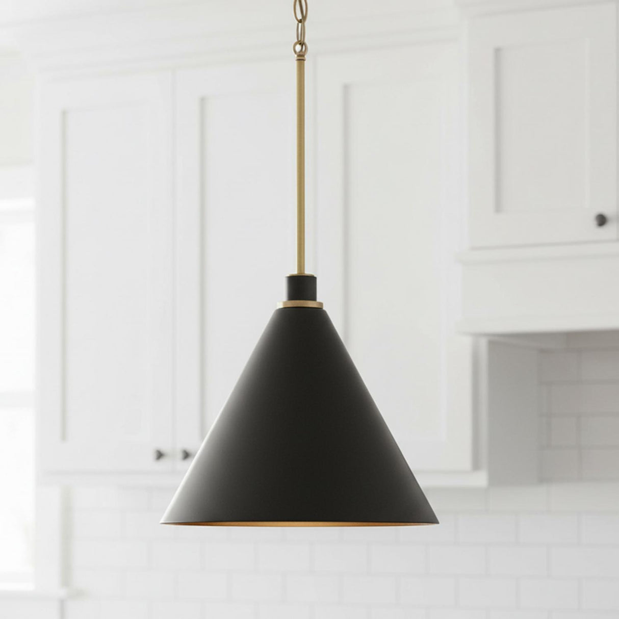 Avin Pendant 15", Matte Black and Aged Brass