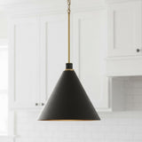 Avin Pendant 15", Matte Black and Aged Brass