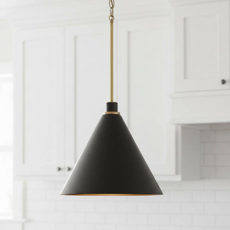 Avin Pendant 15, Matte Black and Aged Brass for Modern Farmhouse home with White Siding