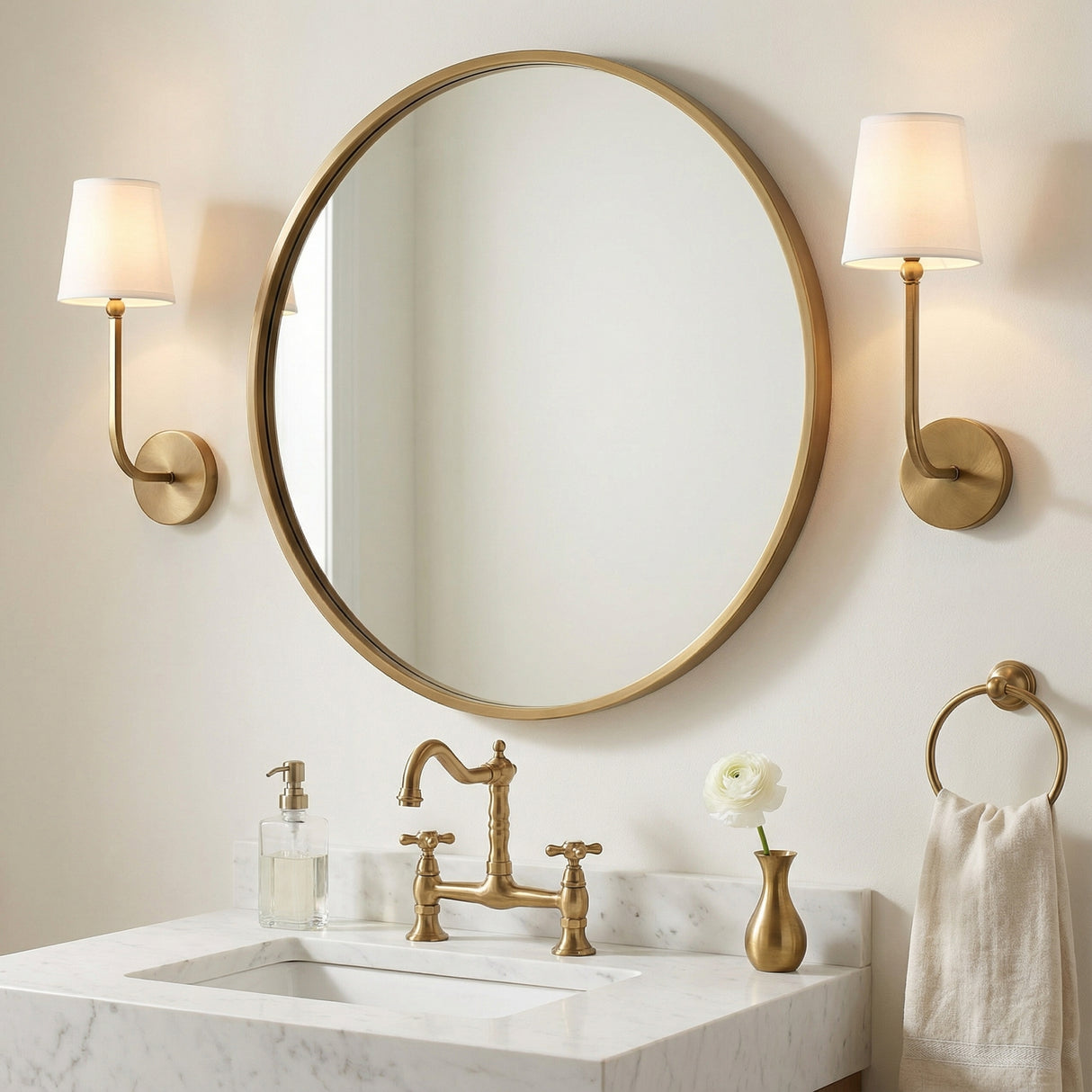 Elowen Wall Sconce 17", Aged Brass for Transitional home with White walls