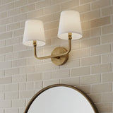 Elowen 2 Light Vanity, Aged Brass for Transitional home with Cream Brick