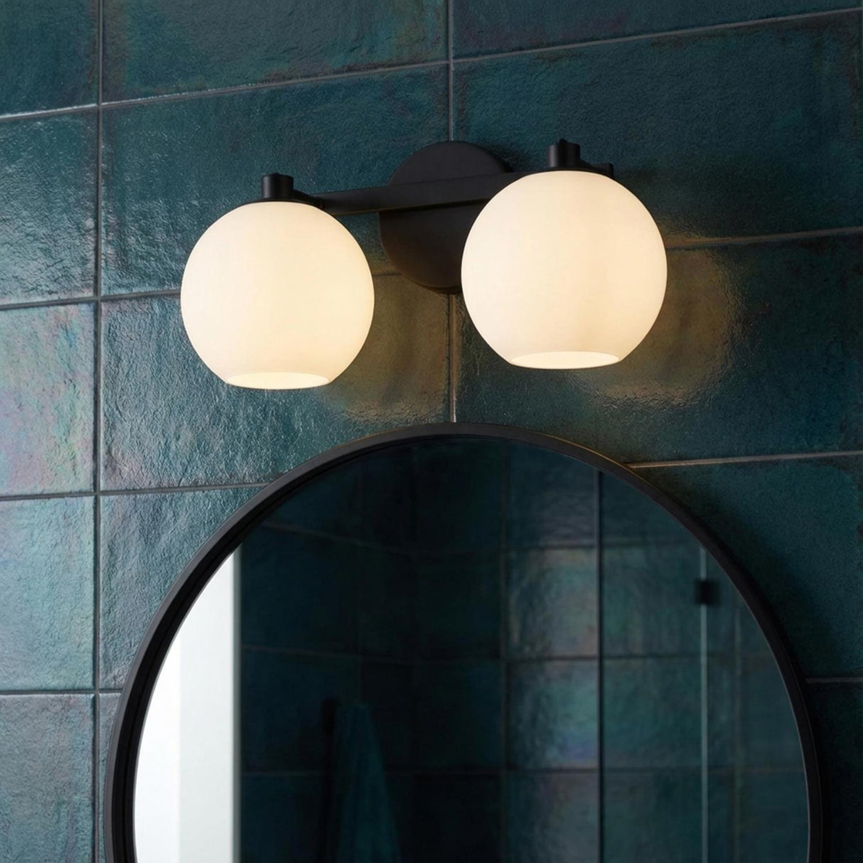 Enid 2 Light Vanity, Matte Black for Modern home with Teal Tiles