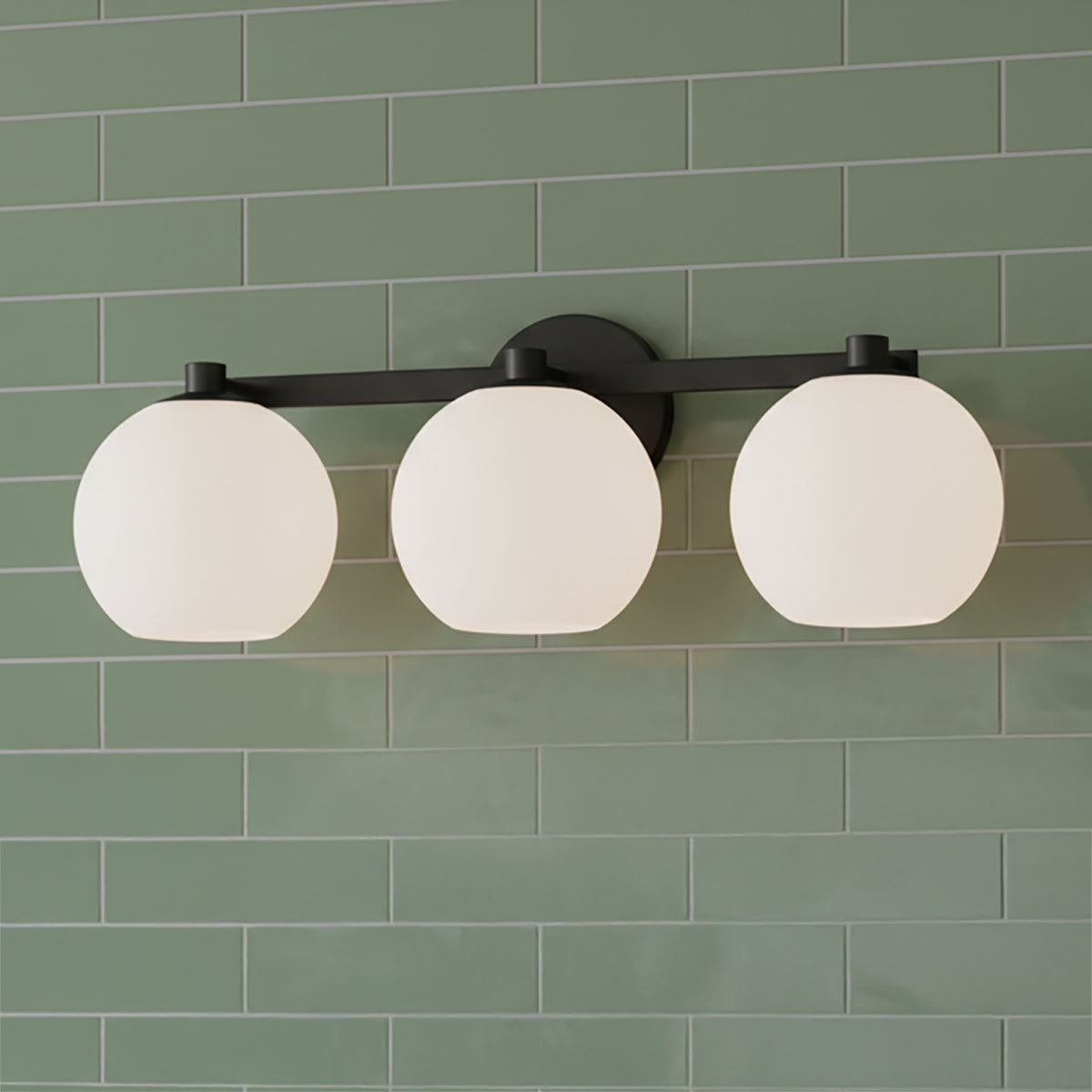 Enid 3 Light Vanity, Matte Black for Modern home with Green Tile