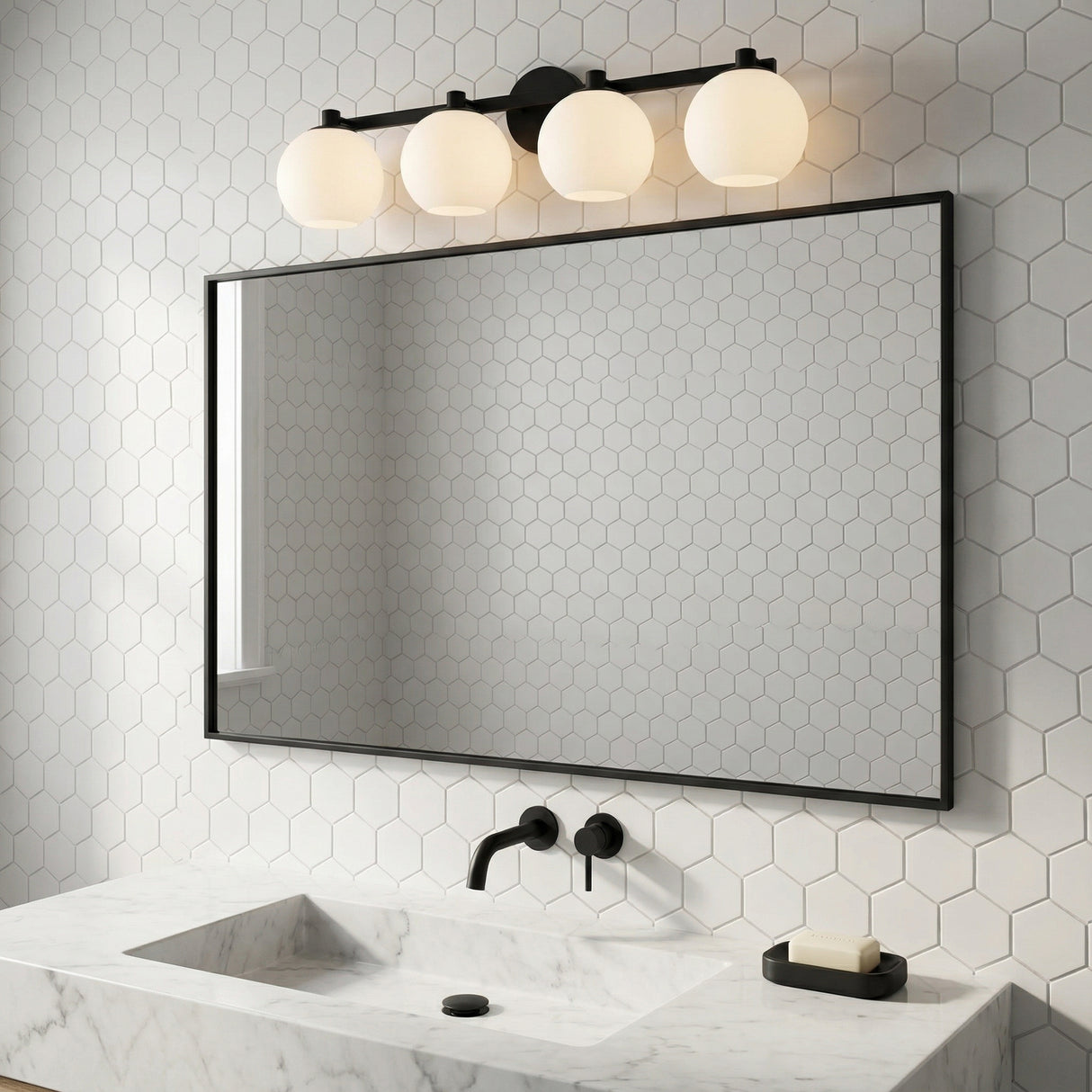 Enid 4 Light Vanity, Matte Black for Modern home with White Tile