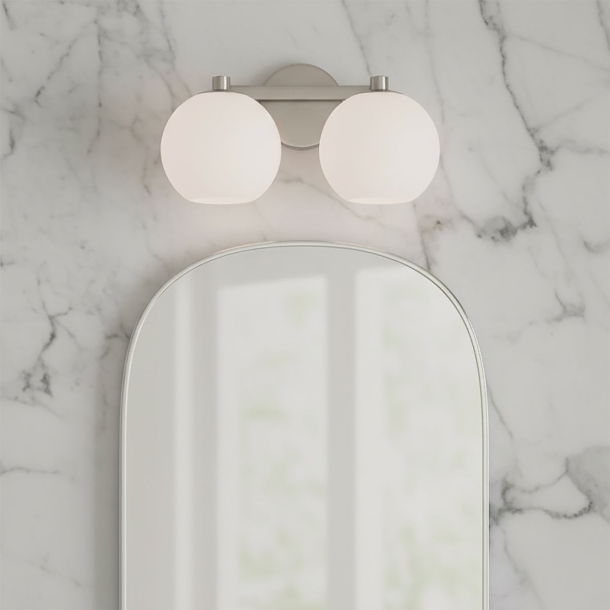 Enid 2 Light Vanity, Brushed Nickel for Modern home with White Marble