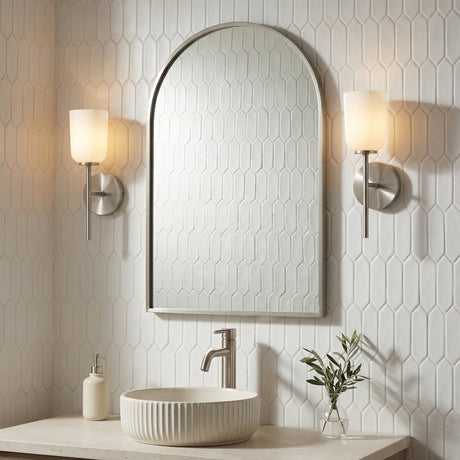 Elira Wall Sconce 14", Brushed Nickel for Modern home with White Tile