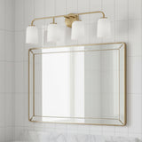 Elira 4 Light Vanity, Aged Brass for Modern home with White Tiled Walls