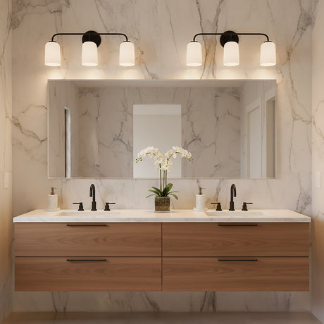 Elira 3 Light Vanity, Matte Black - Two matte black vanities mounted above double sink