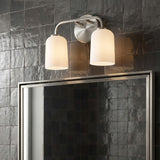 Elira 2 Light Vanity, Brushed Nickel for Modern home with Dark Gray Tile