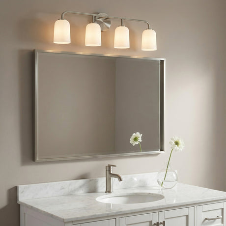 Elira 4 Light Vanity, Brushed Nickel for Modern home with Beige walls