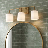 Harper 3 Light Vanity, Aged Brass for Contemporary home with Green Tile