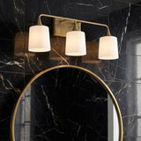 Harper 3 Light Vanity, Aged Brass for Modern home with Black Marble Tile