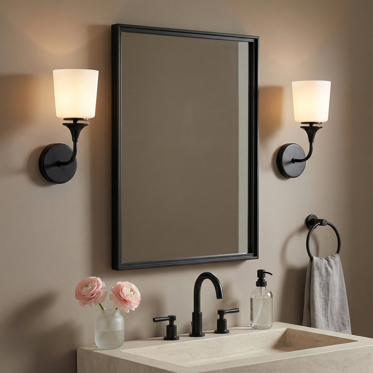 Harper 13.5" tall Wall Sconce, Matte Black for Modern or Transitional home with Taupe Walls