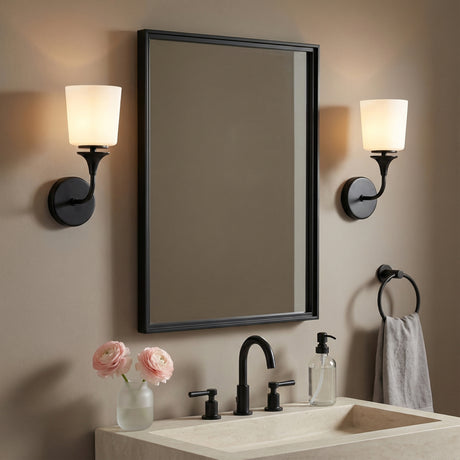 Harper 13.5" tall Wall Sconce, Matte Black for Modern or Transitional home with Taupe Walls