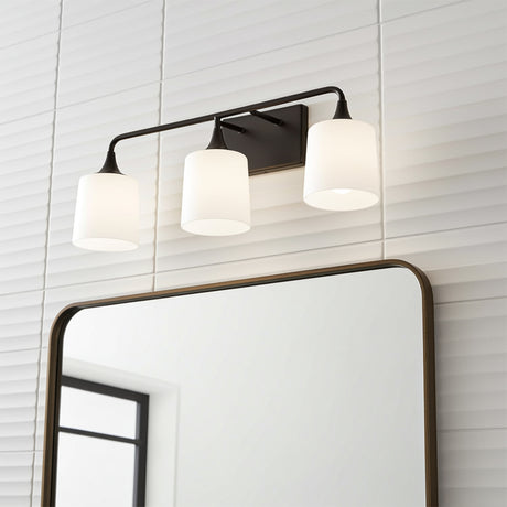 Harper 3 Light Vanity, Matte Black for Modern home with White Tile