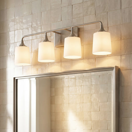 Harper 4 Light Vanity, Brushed Nickel for Modern home with White tiles