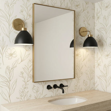 Cleo Wall Sconce, Matte Black and Aged Brass for Transitional home with White Wallpaper