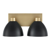 Cleo 2 Light Vanity, Matte Black and Aged Brass