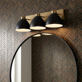 Cleo 3 Light Vanity, Matte Black and Aged Brass for Modern home with Dark Wood