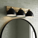 Cleo 3 Light Vanity, Matte Black and Aged Brass for Modern home with Green Tile