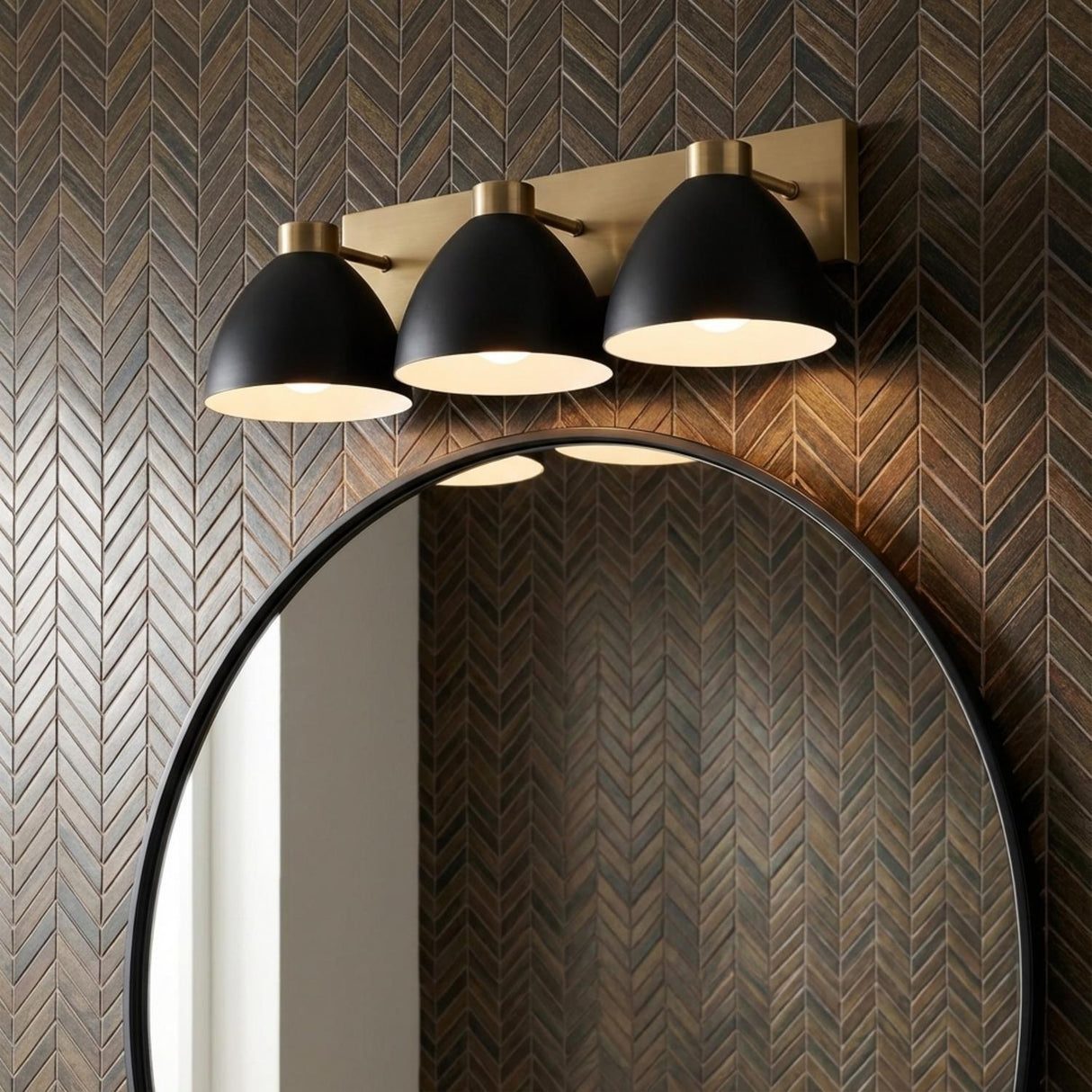 Cleo 3 Light Vanity, Matte Black and Aged Brass