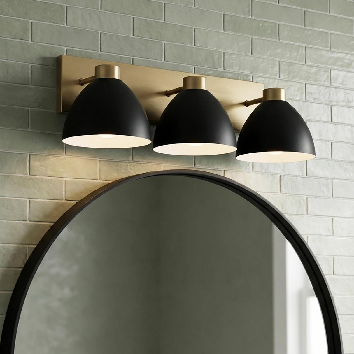 Cleo 3 Light Vanity, Matte Black and Aged Brass