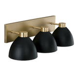 Cleo 3 Light Vanity, Matte Black and Aged Brass